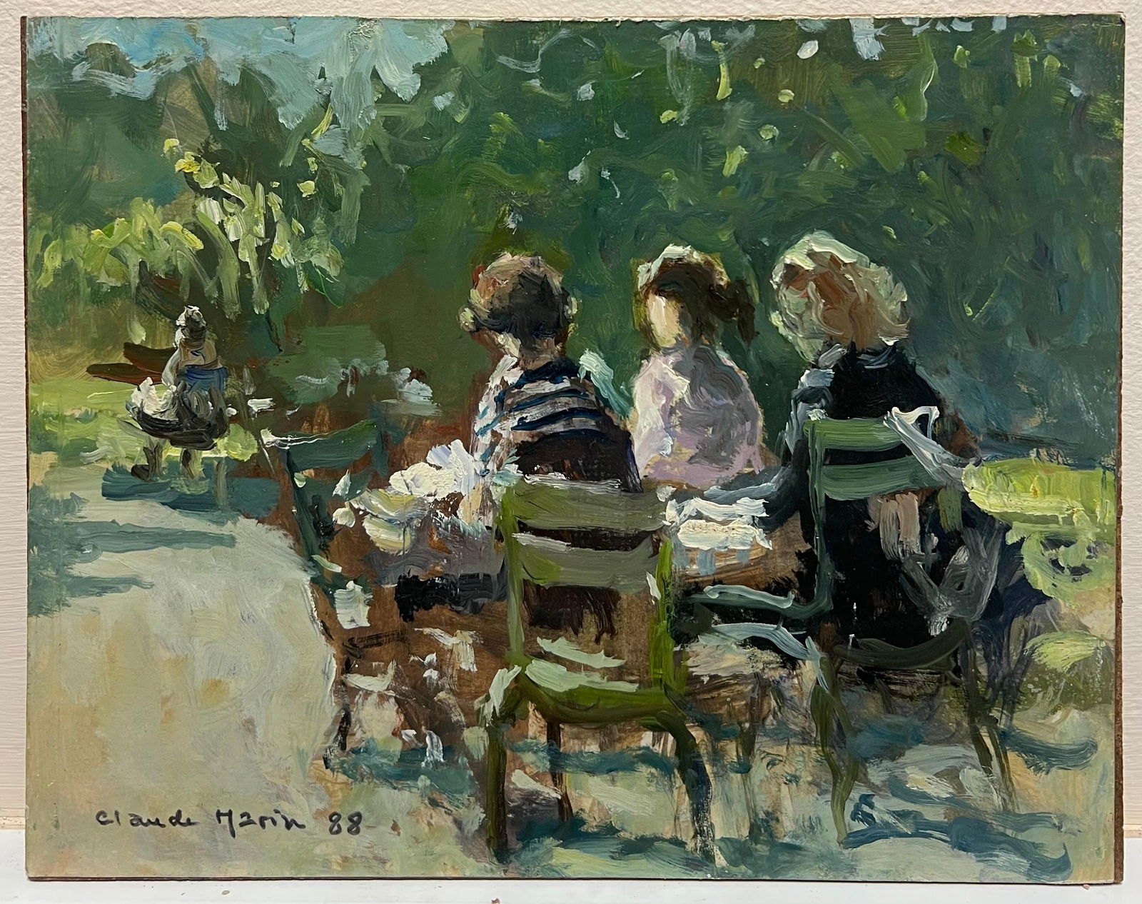 Claude Marin; Figures Seated Sunny Parisian Park 1980's Signed French Impressionist Oil, 1988 - 14