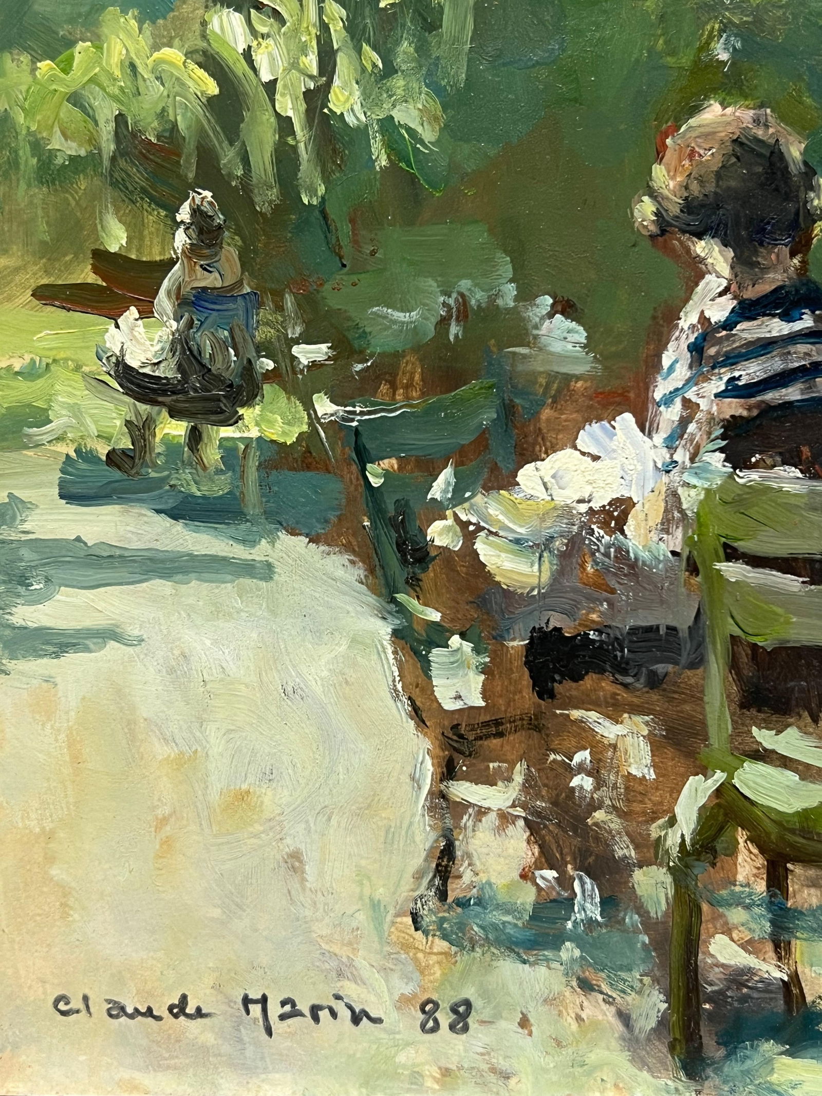 Claude Marin; Figures Seated Sunny Parisian Park 1980's Signed French Impressionist Oil, 1988 - 17