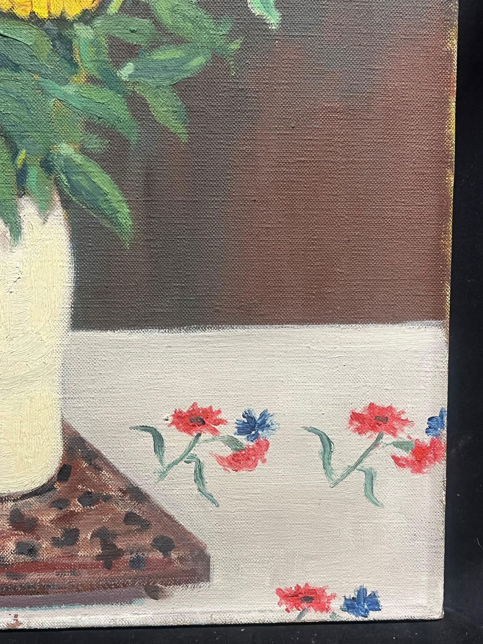French School; Mid 20th Century French Oil Painting Still Life of Flowers in Interior Room - 9