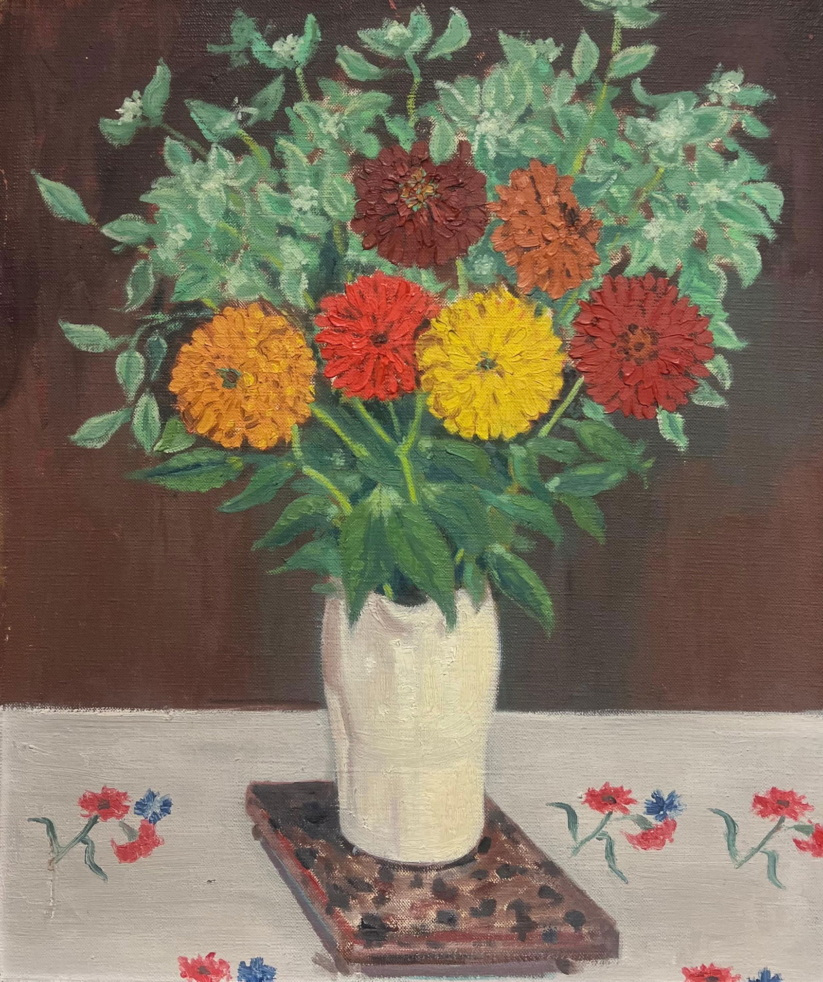 French School; Mid 20th Century French Oil Painting Still Life of Flowers in Interior Room: Title: French School; Mid 20th Century French Oil Painting Still Life of Flowers in Interior Room Description: Still Life of Fruit Guy Nicod (French 1923 - 2021) signed oil on board, framed framed: 28