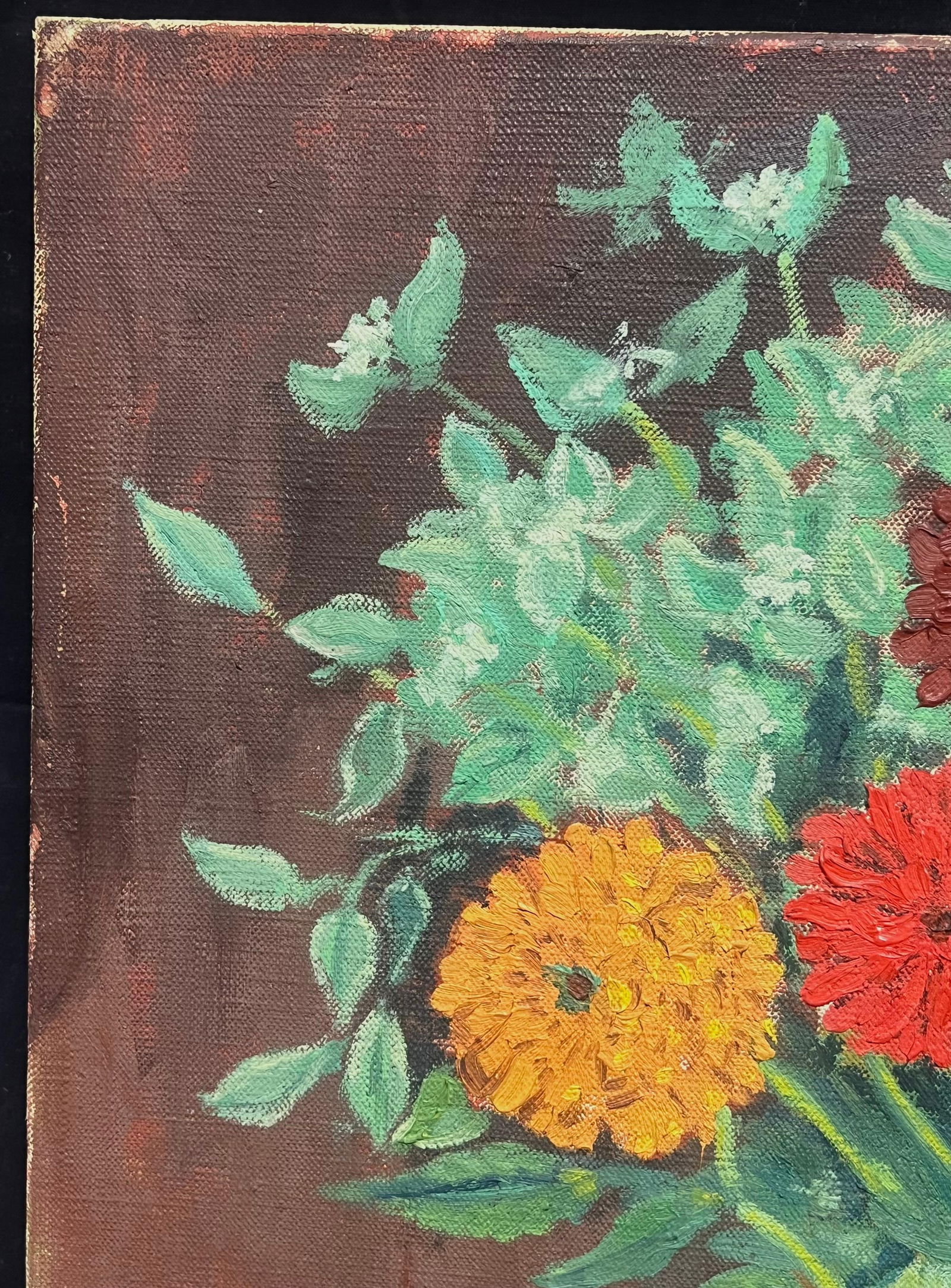 French School; Mid 20th Century French Oil Painting Still Life of Flowers in Interior Room - 2