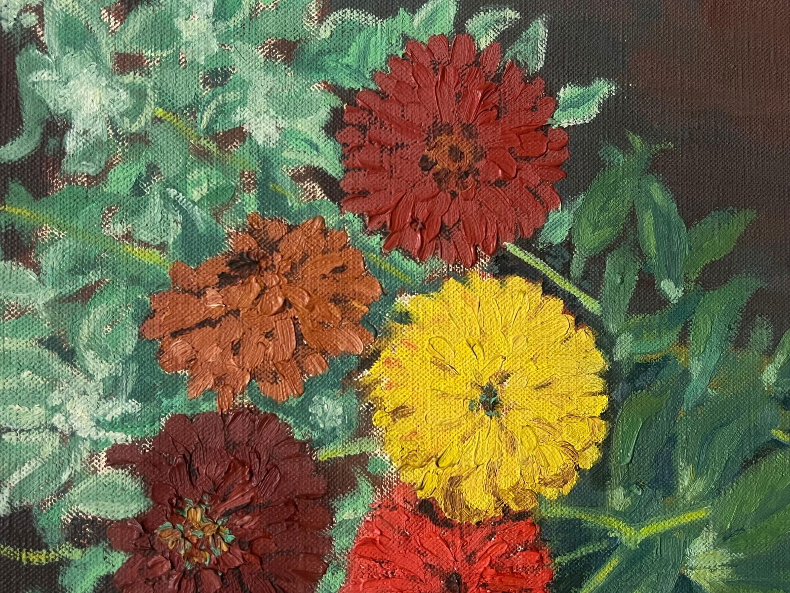 French School; Mid 20th Century French Oil Painting Still Life of Flowers in Interior Room - 6