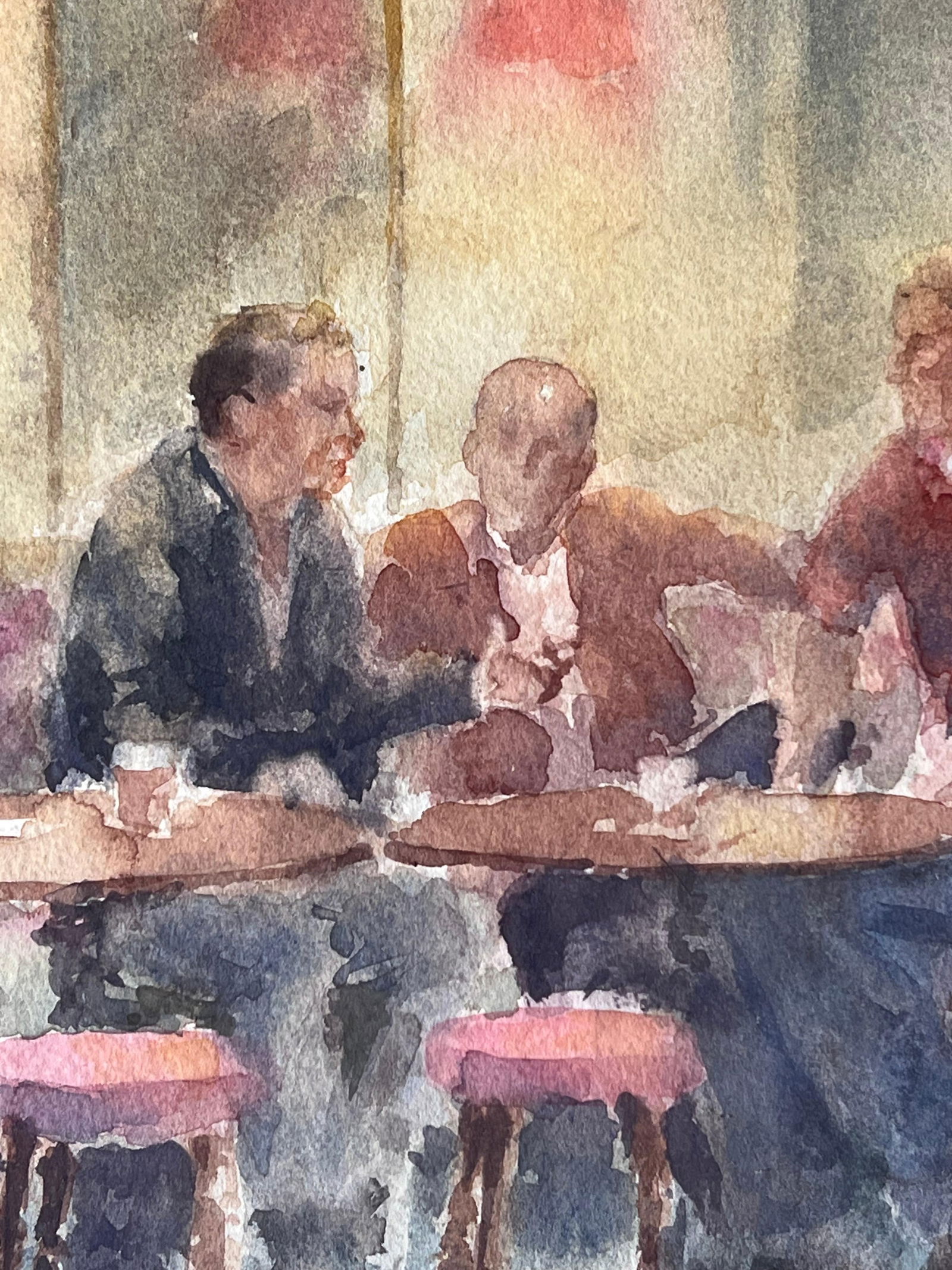 Anthony Herbert; Figures Drinking in a Cosy Wooden Warm Lit Pub British Watercolour Painting - 8