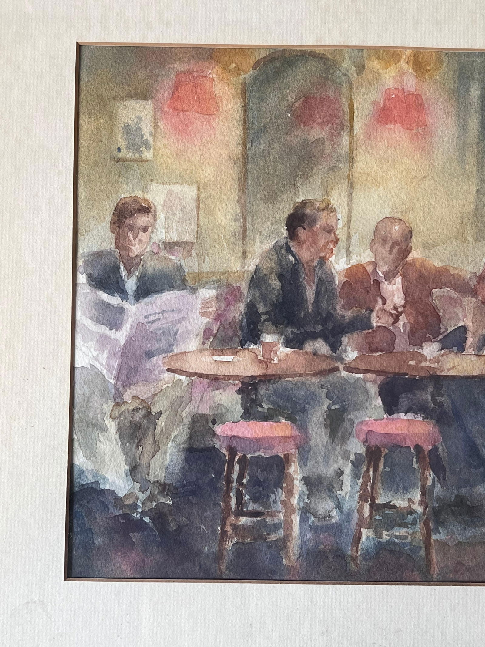 Anthony Herbert; Figures Drinking in a Cosy Wooden Warm Lit Pub British Watercolour Painting - 6