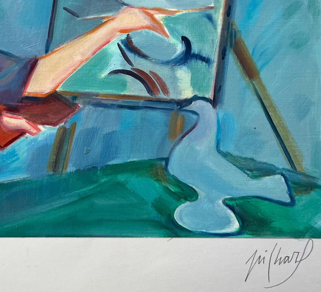 Roland Pichard; An Artist at Work on a Study of Doves - Contemporary Figurative Oil Painting - 7