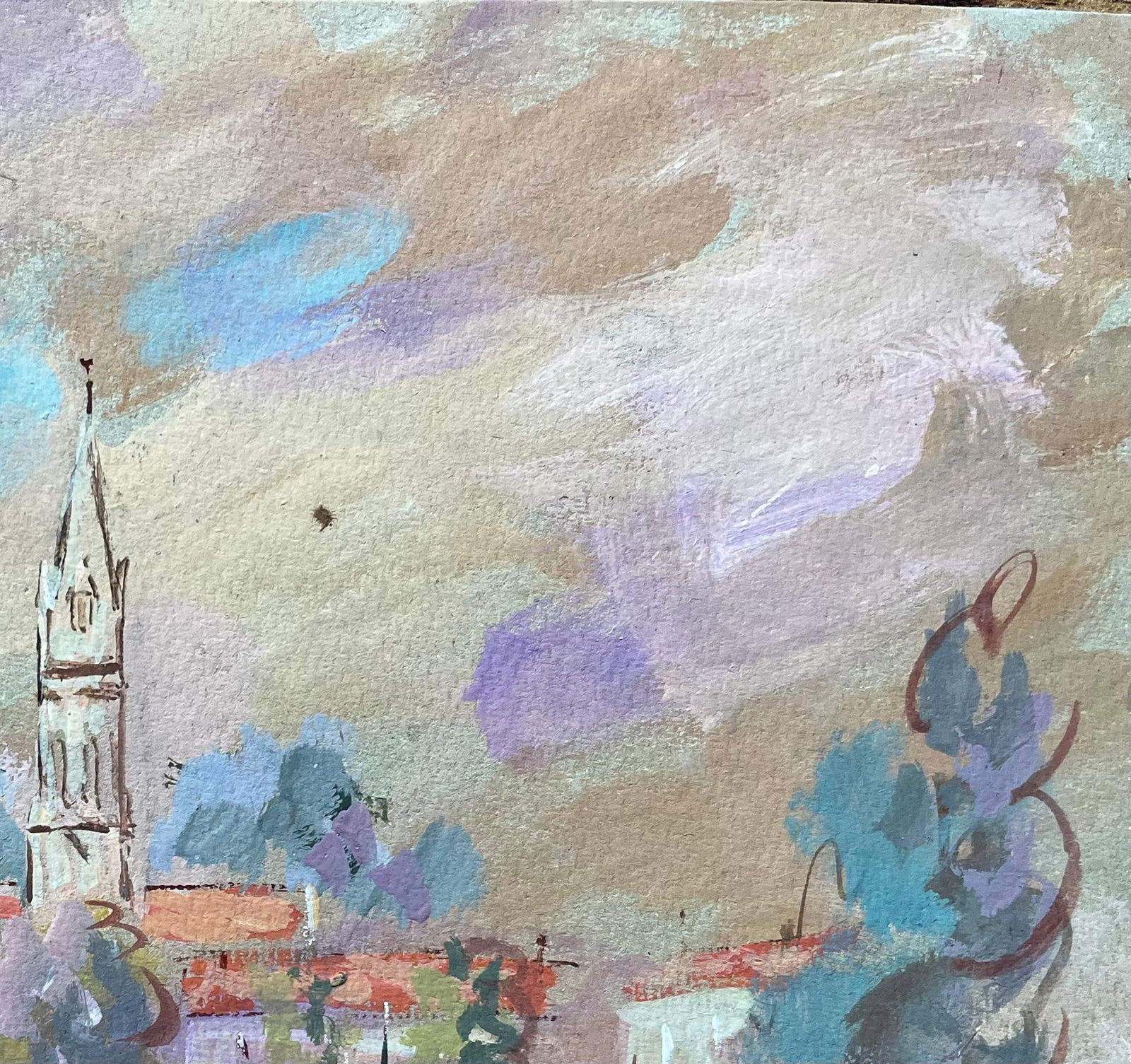 F.T Roussel; French Harbour Scene of La Tremblade with Church Spire and Boats, 1994 - 12