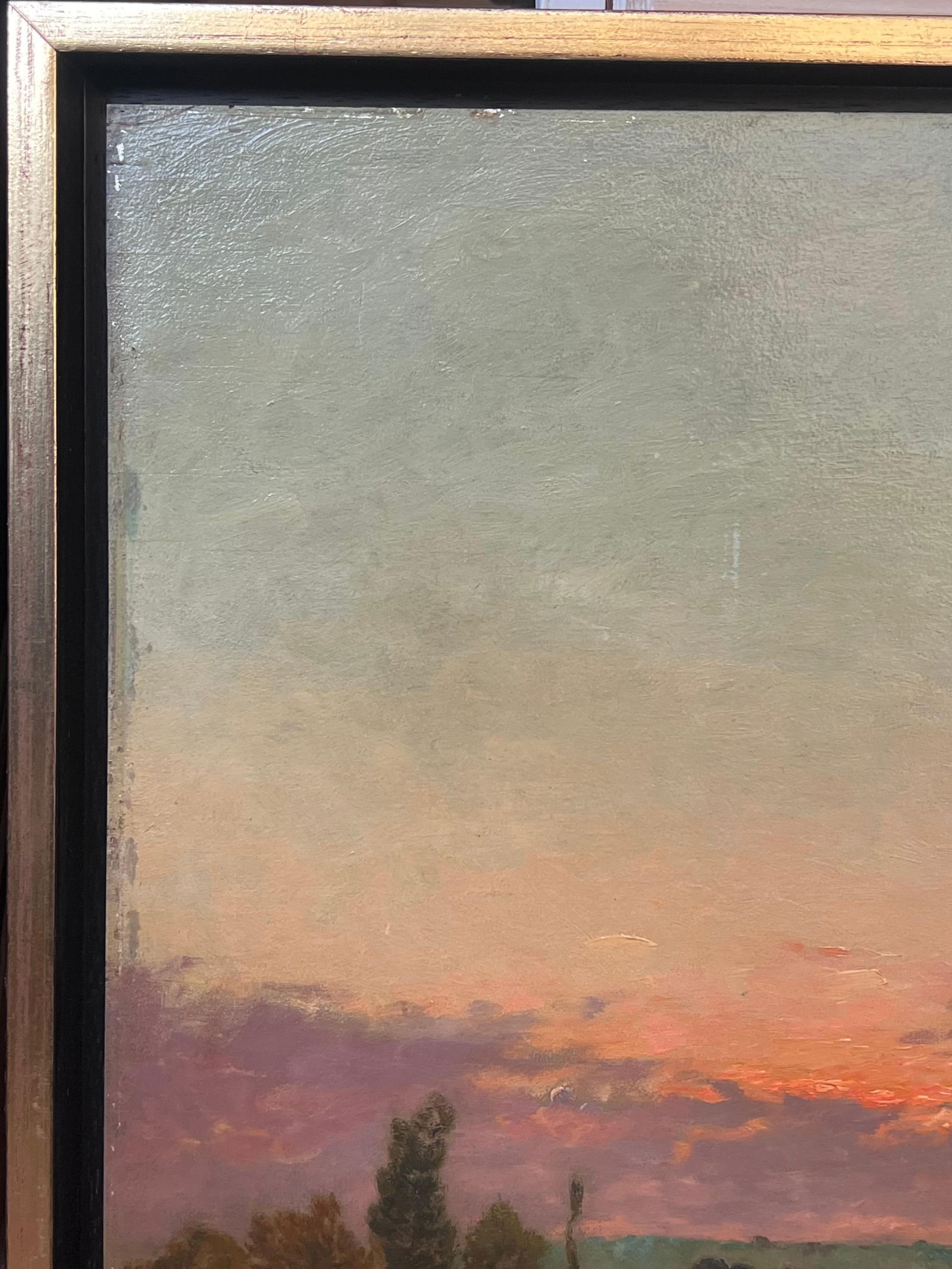 Henri-Jacques Delpy; Huge Antique Barbizon School Signed Oil Painting Washfolk Sunset River - 10