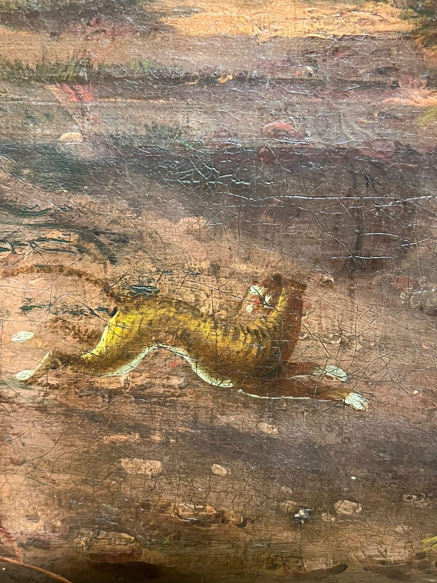 Continental School; 19thC. Figures Hunting Classical Ruins Mountainous Sunset Landscape North - 3