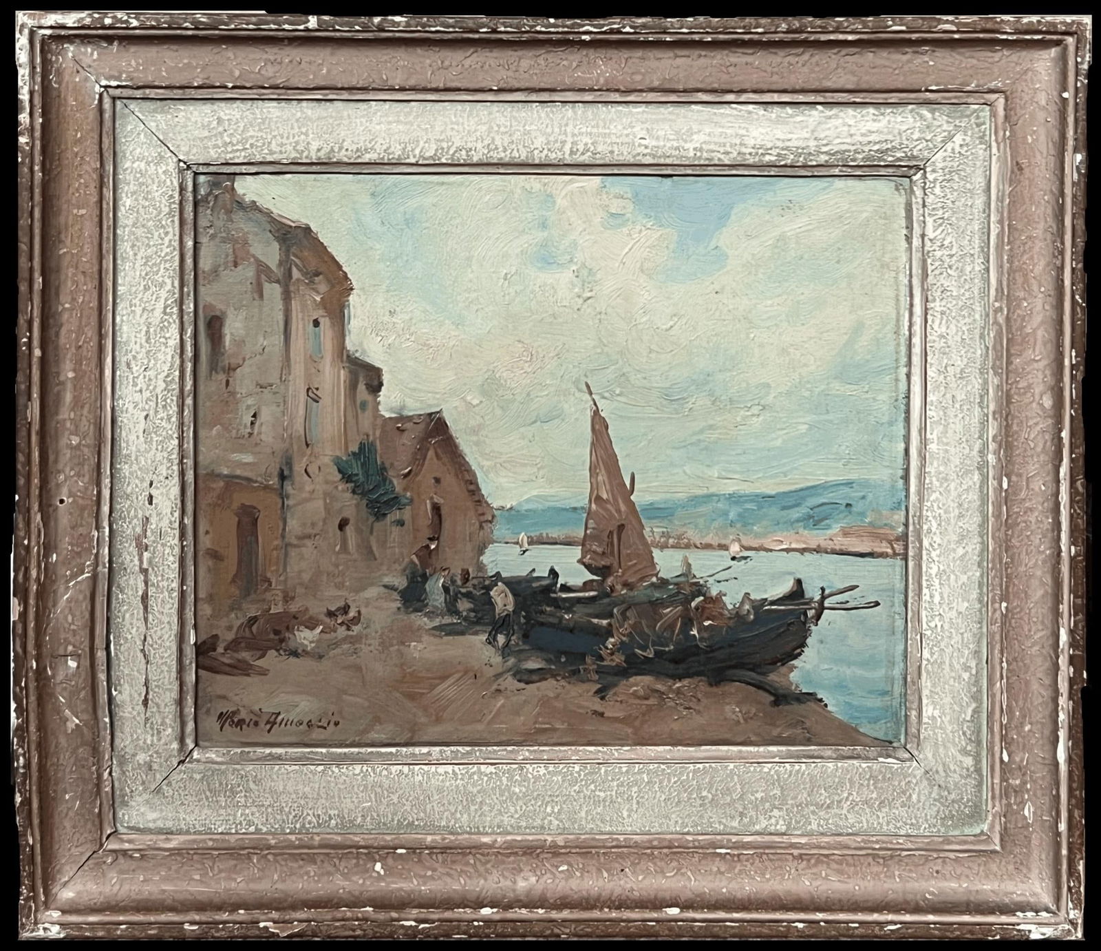 Merio Ameglio, 1897-1970; Vintage Impressionist Signed Oil Painting Martiques Harbor South of France (1 of 13)