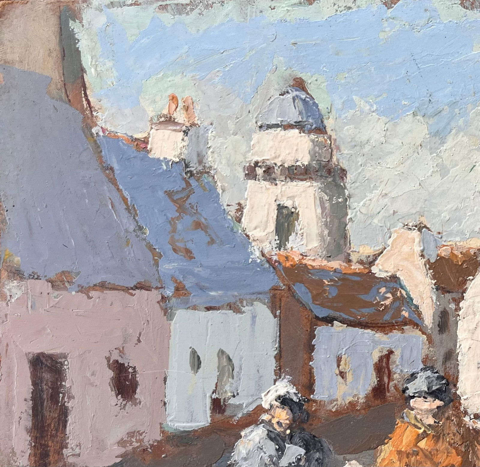 Fanch Lel; Impressionist French Village Street Scene with Figures and Bell Tower - 11