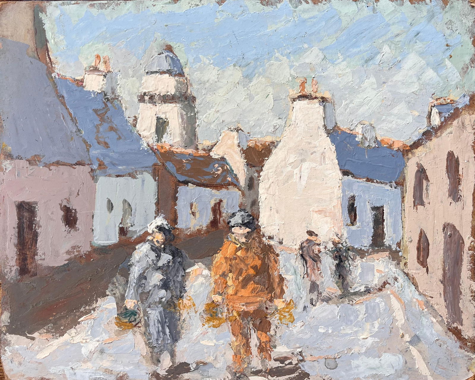 Fanch Lel; Impressionist French Village Street Scene with Figures and Bell Tower - 14