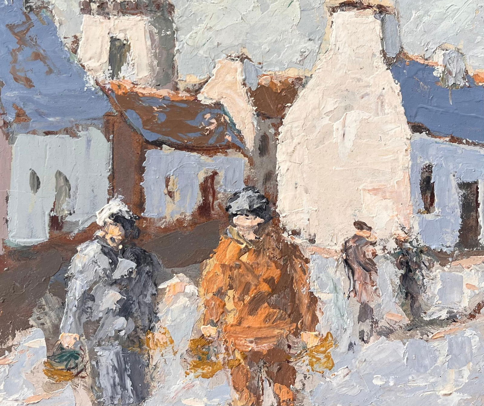 Fanch Lel; Impressionist French Village Street Scene with Figures and Bell Tower - 5