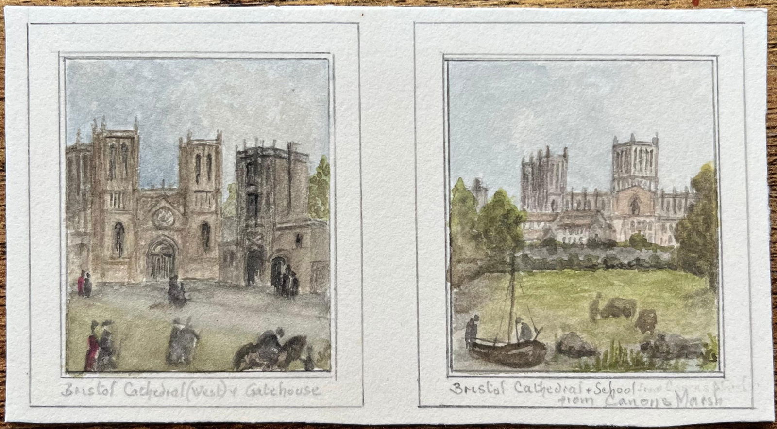 Jack Grunwell; Pair of Historic Miniature Watercolor of Bristol Cathedral and School - 3