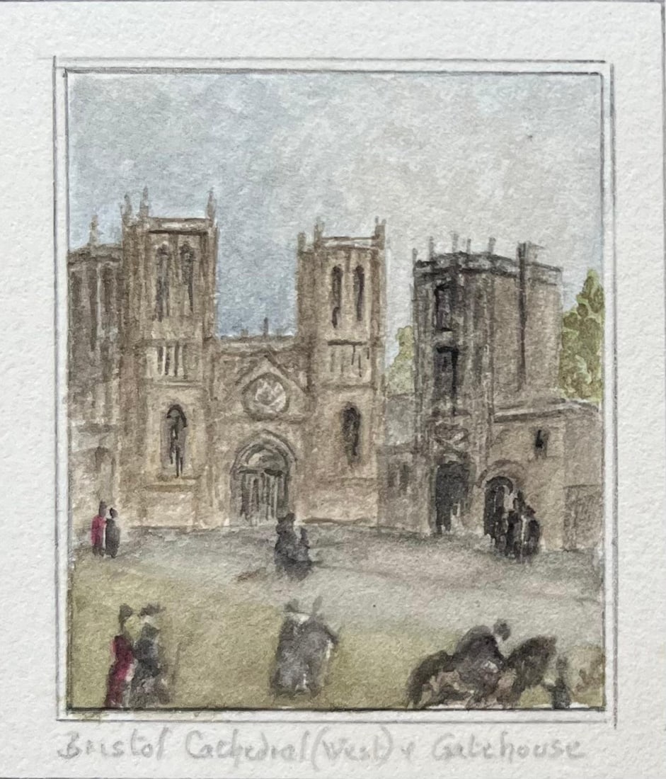 Jack Grunwell; Pair of Historic Miniature Watercolor of Bristol Cathedral and School - 4