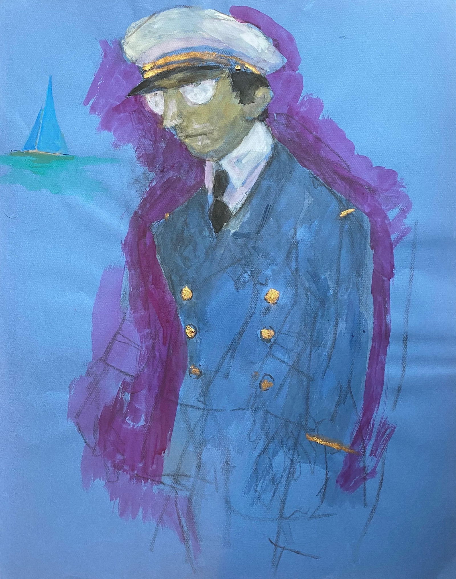 1960's French Portrait Pilot/ Captain Gentleman in Uniform Caricature, circa 1960s - 10