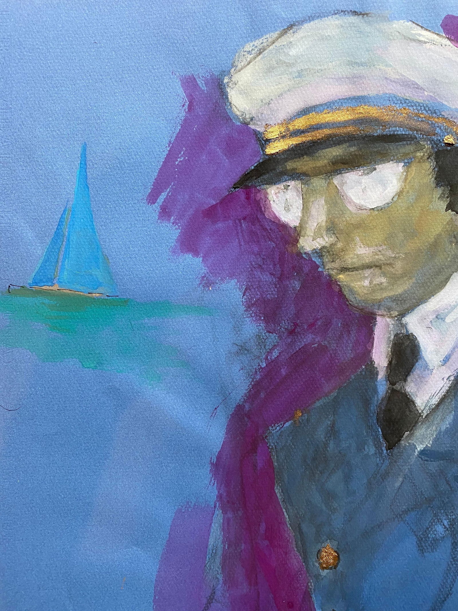 1960's French Portrait Pilot/ Captain Gentleman in Uniform Caricature, circa 1960s - 6