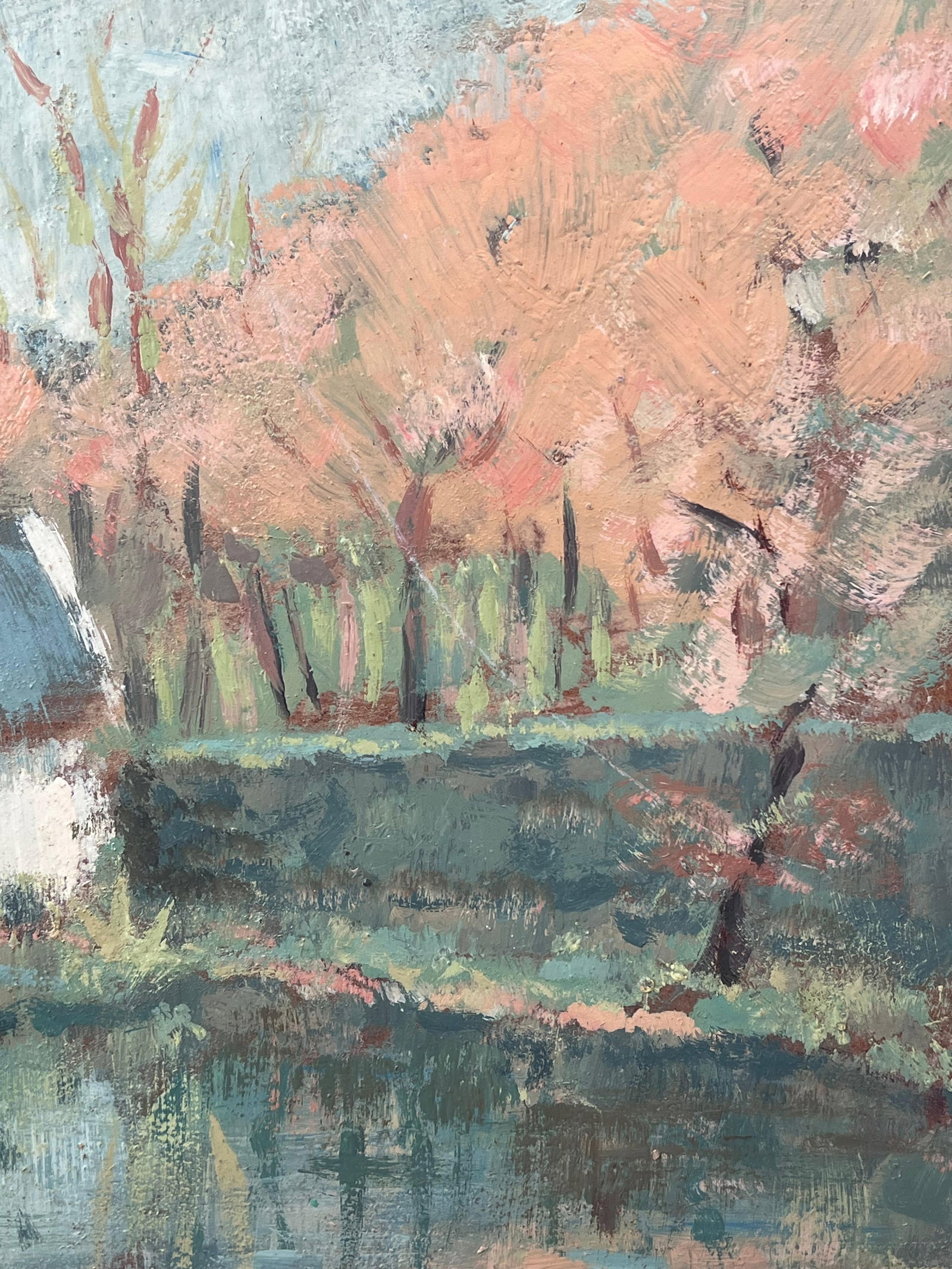 Fanch Lel; White Cottage Hidden in The Autumnal River Forest French Oil Painting, 19th Century - 7