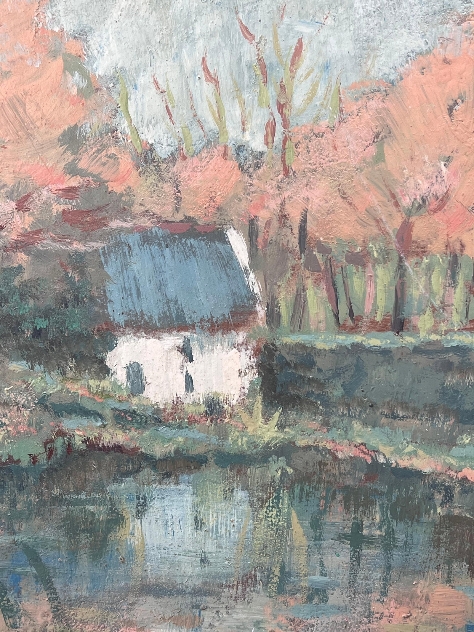Fanch Lel; White Cottage Hidden in The Autumnal River Forest French Oil Painting, 19th Century - 10