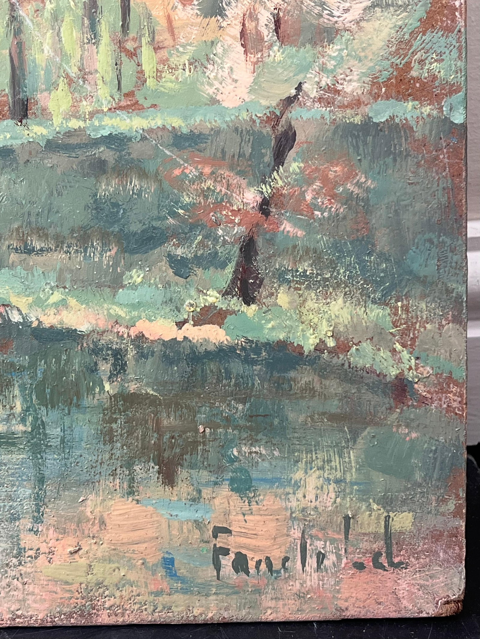 Fanch Lel; White Cottage Hidden in The Autumnal River Forest French Oil Painting, 19th Century - 12