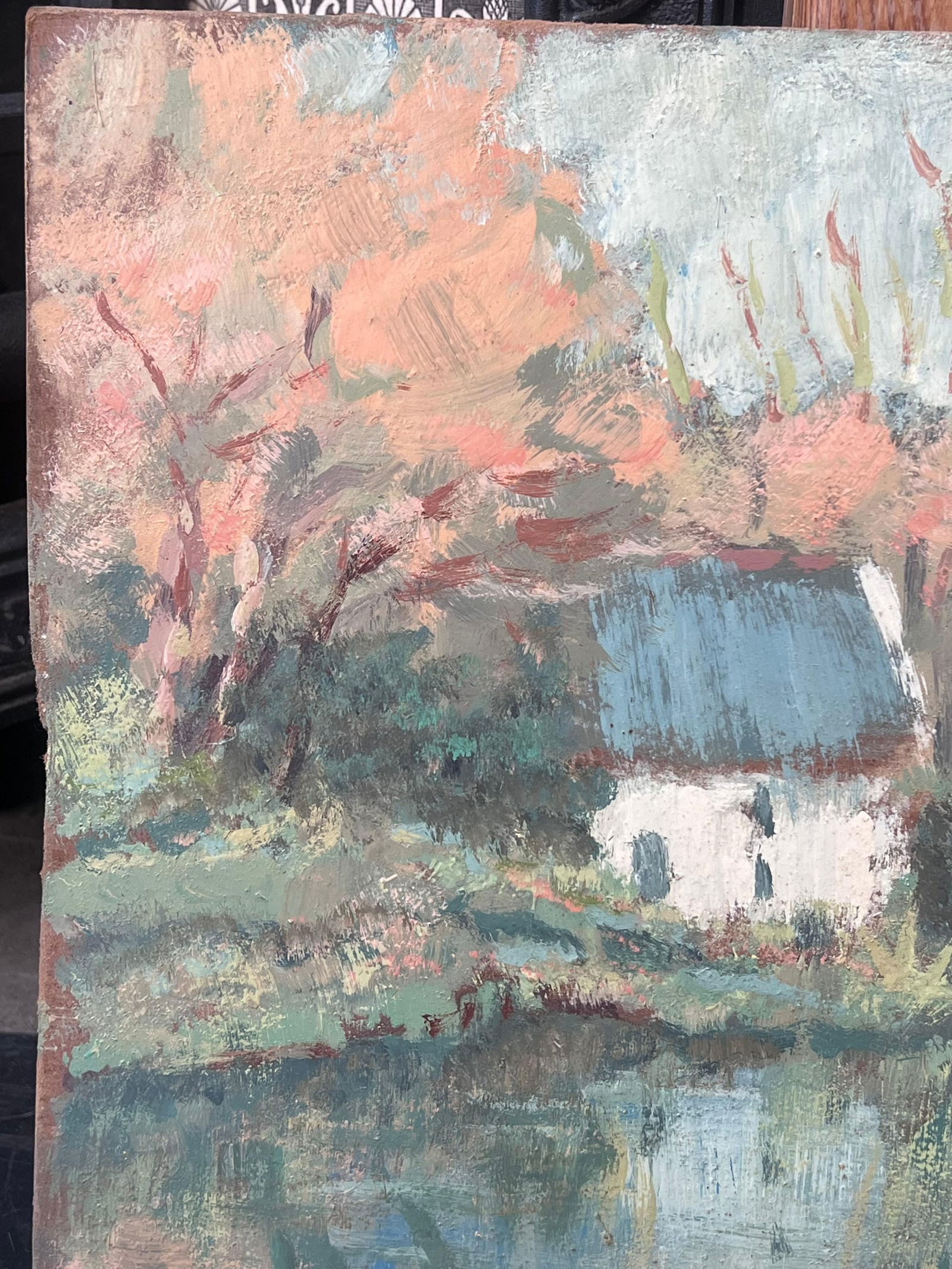 Fanch Lel; White Cottage Hidden in The Autumnal River Forest French Oil Painting, 19th Century - 5