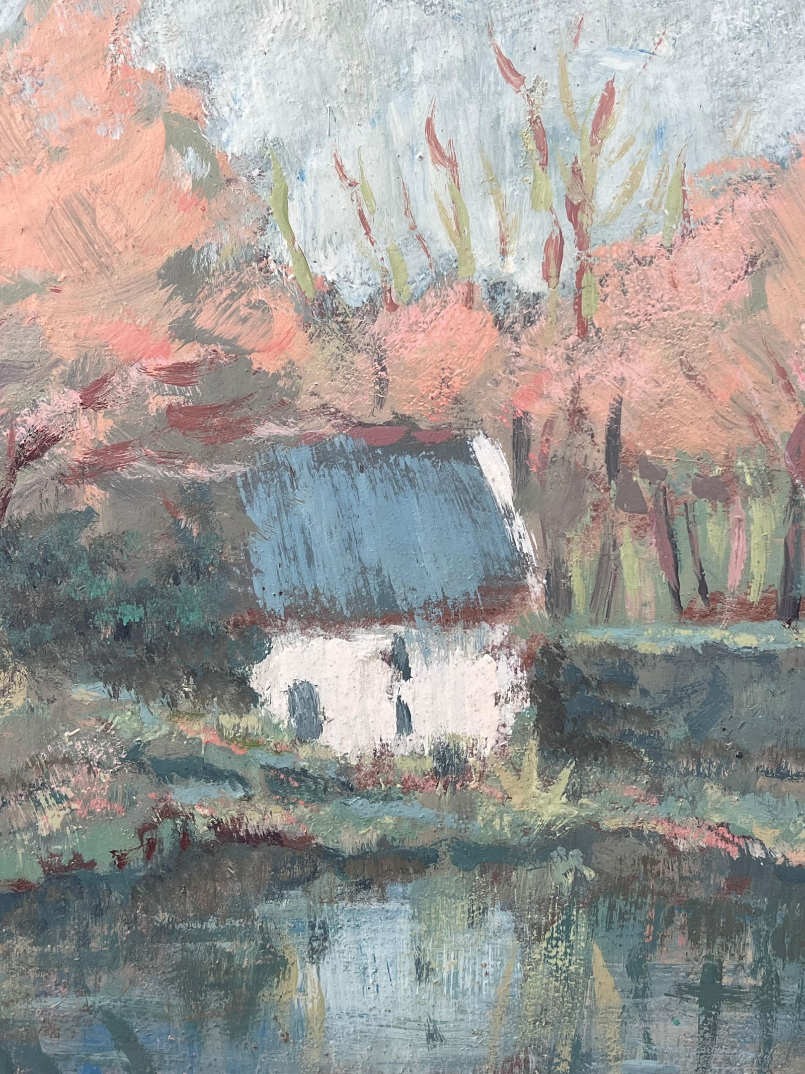 Fanch Lel; White Cottage Hidden in The Autumnal River Forest French Oil Painting, 19th Century - 6
