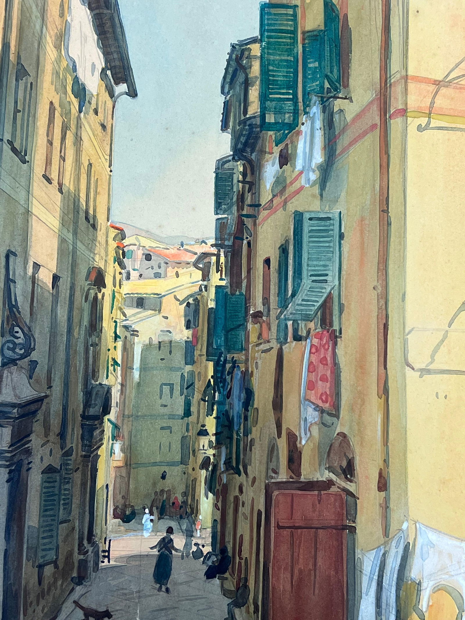 Tony Minartz ; Old Town Nice Back Street Houses Antique French Impressionist Watercolor - 7