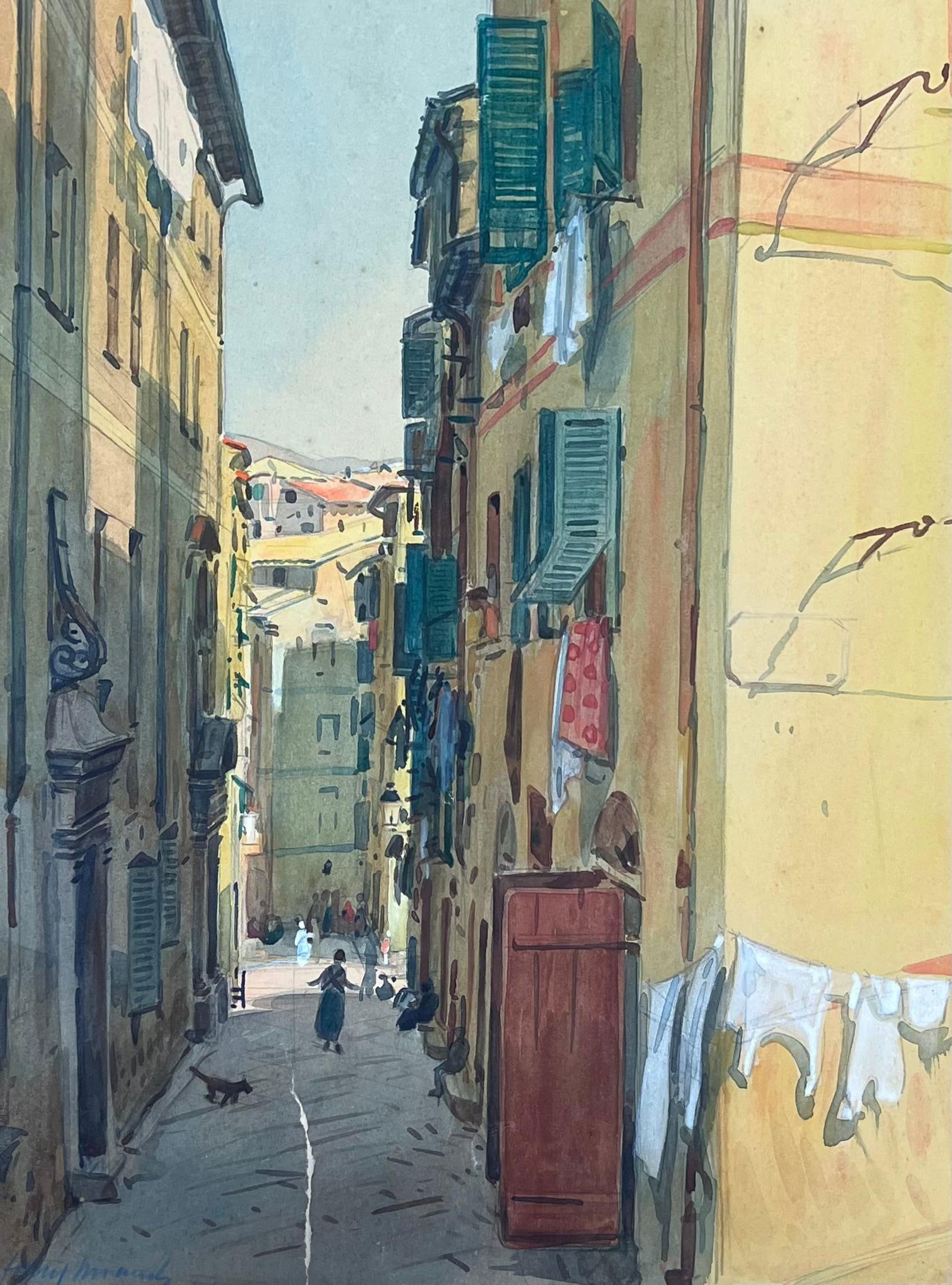 Tony Minartz ; Old Town Nice Back Street Houses Antique French Impressionist Watercolor - 8