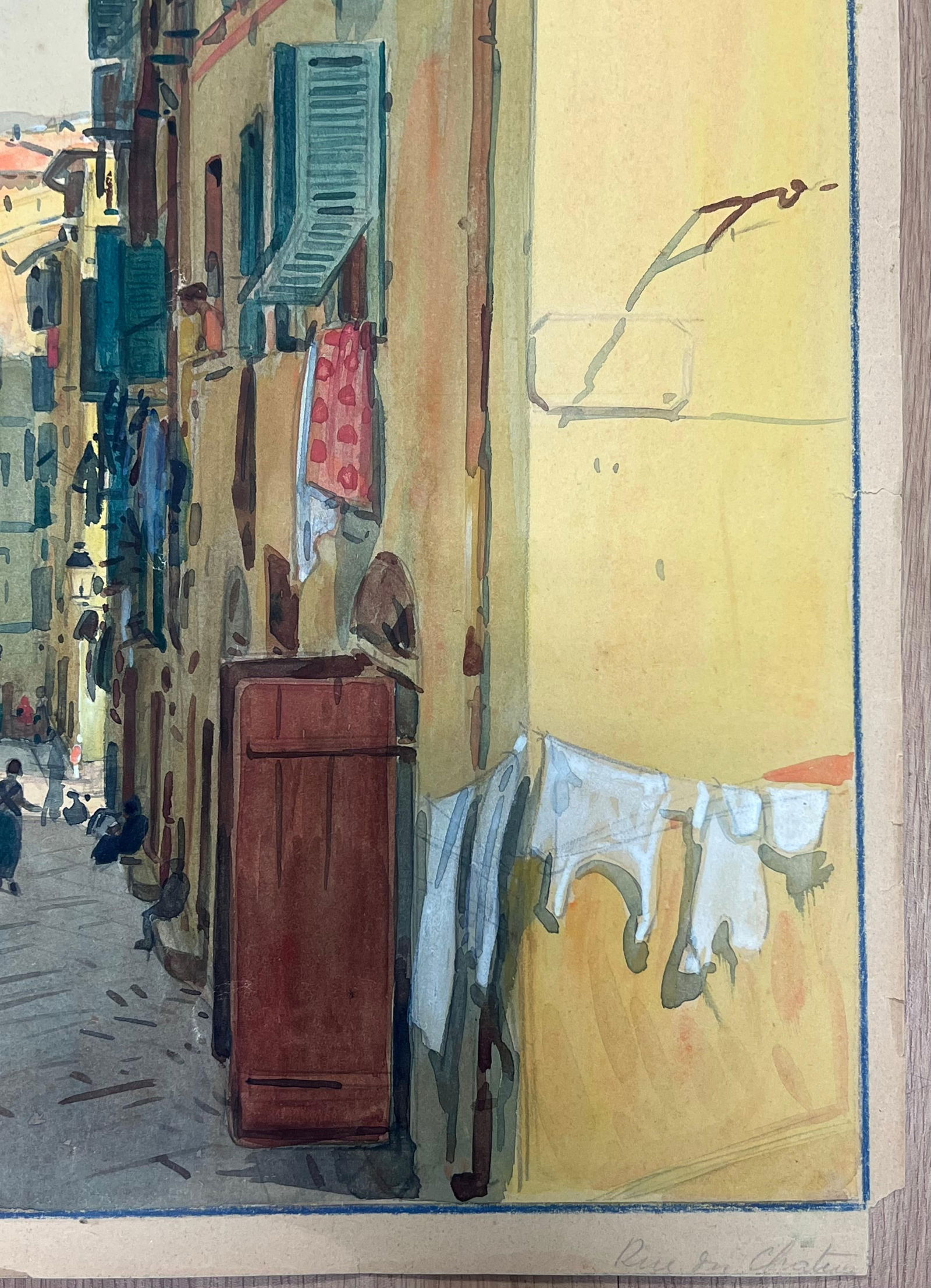 Tony Minartz ; Old Town Nice Back Street Houses Antique French Impressionist Watercolor - 9