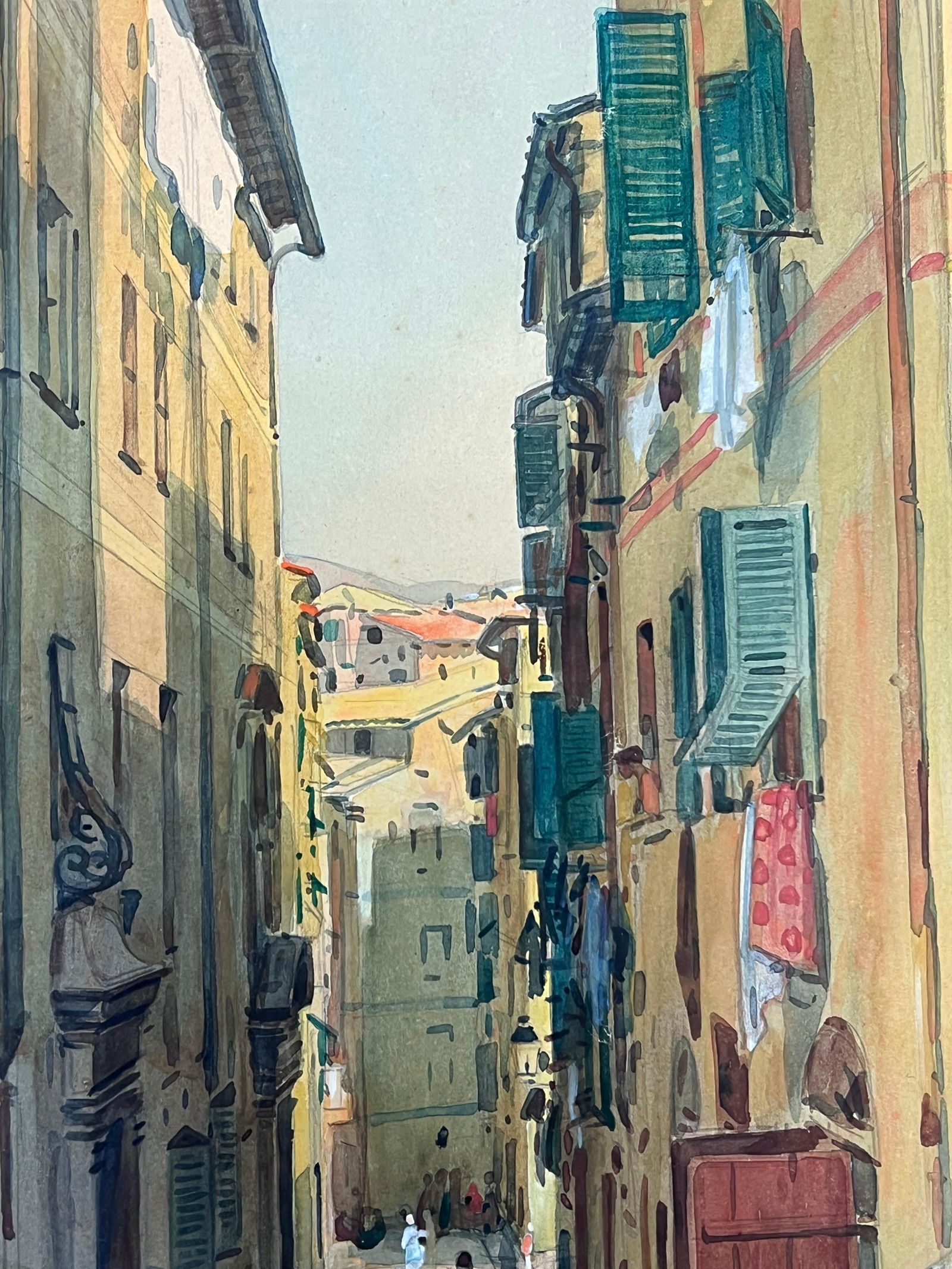 Tony Minartz ; Old Town Nice Back Street Houses Antique French Impressionist Watercolor - 10