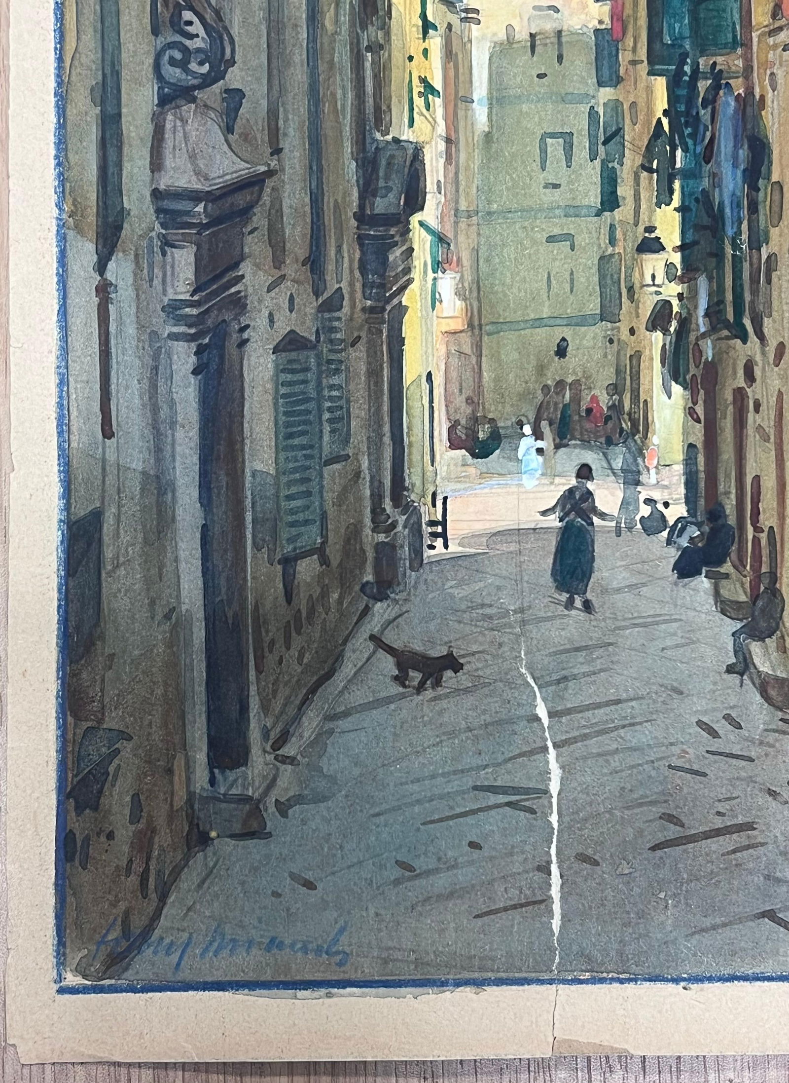 Tony Minartz ; Old Town Nice Back Street Houses Antique French Impressionist Watercolor - 2