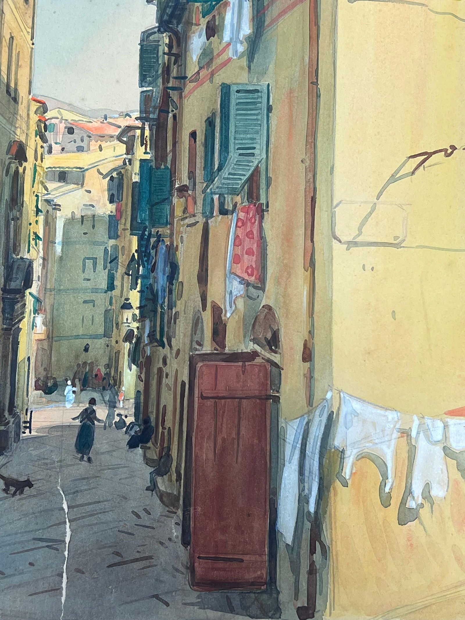 Tony Minartz ; Old Town Nice Back Street Houses Antique French Impressionist Watercolor - 6