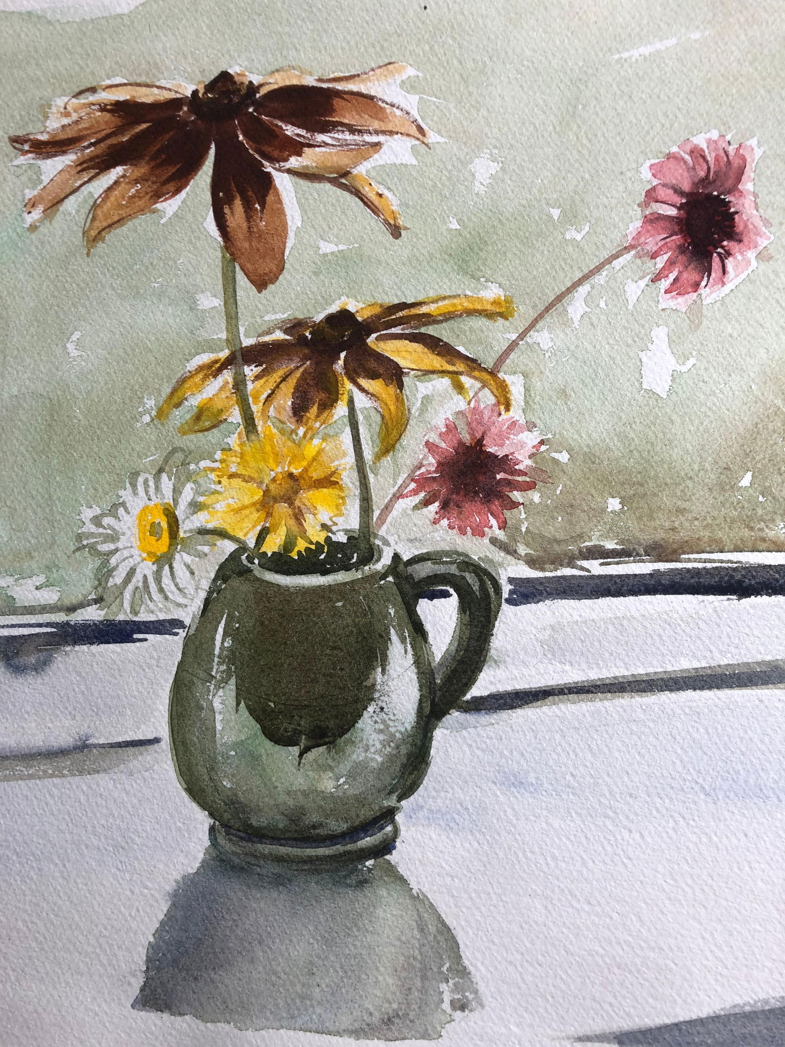 Vase of Flowers, Original British Watercolour Painting, circa 1970s - 3