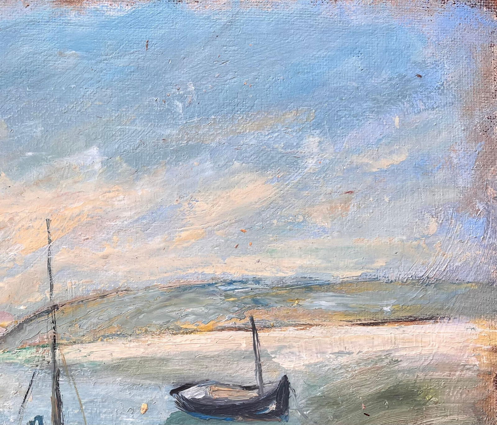 Fanch Lel; French Impressionist Painting of Moored Boats and Coastal Riverbank - 12