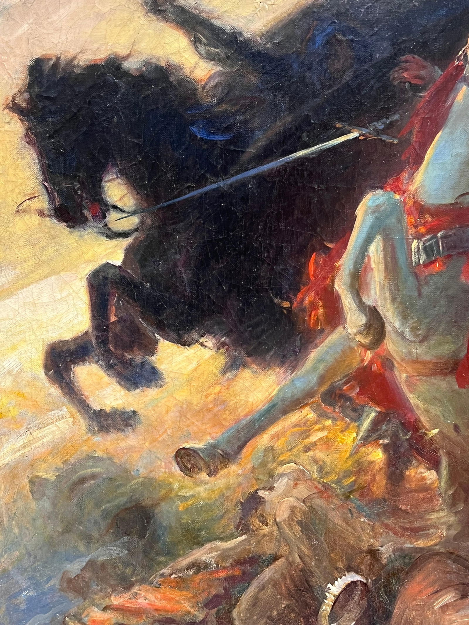 Large French Historical Antique Oil Painting Symbolist Work Classical Battle - 7