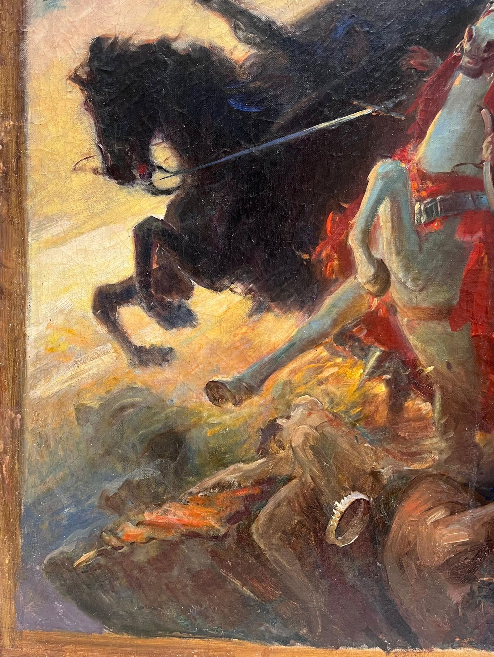 Large French Historical Antique Oil Painting Symbolist Work Classical Battle - 8