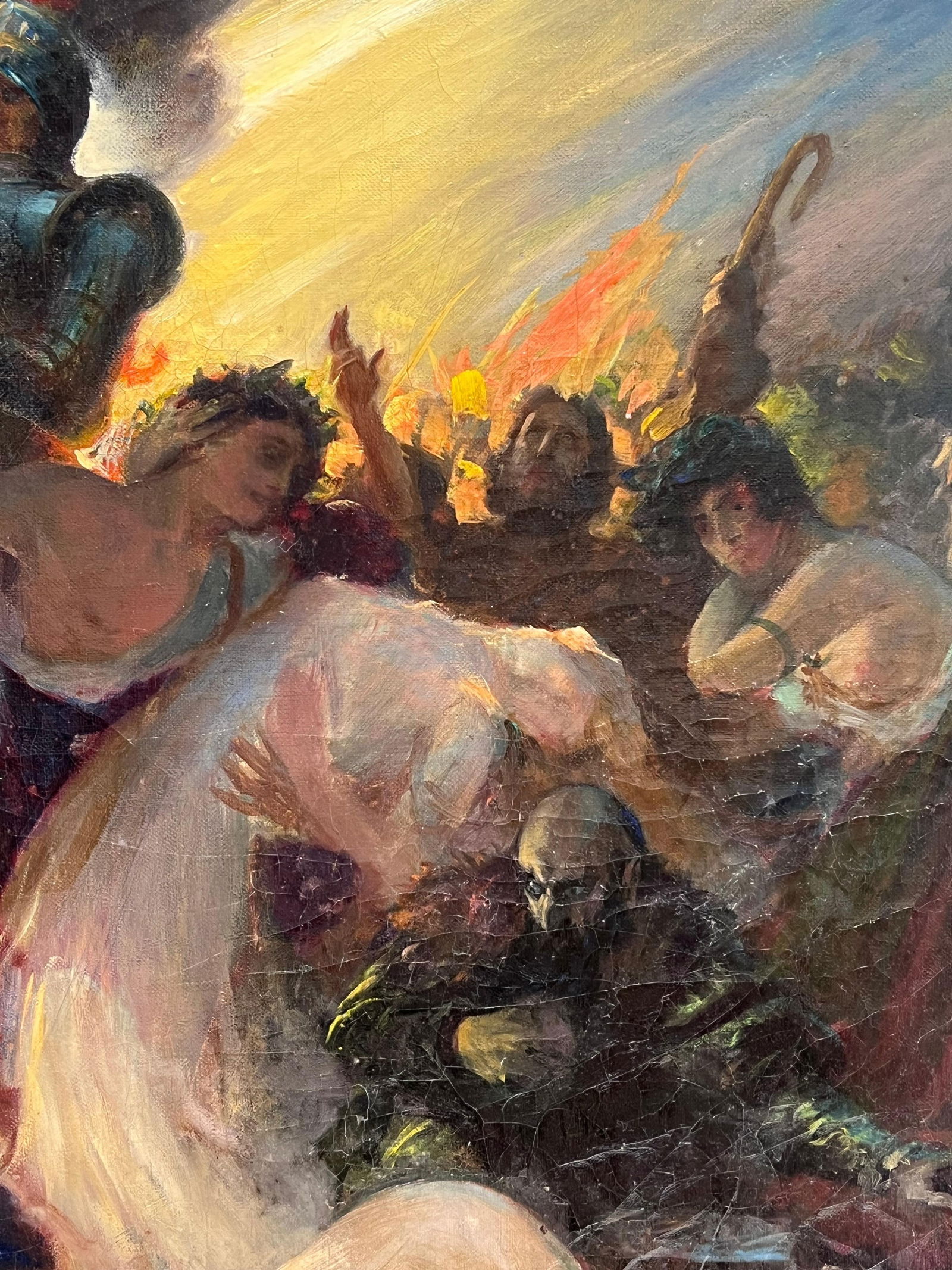 Large French Historical Antique Oil Painting Symbolist Work Classical Battle - 9