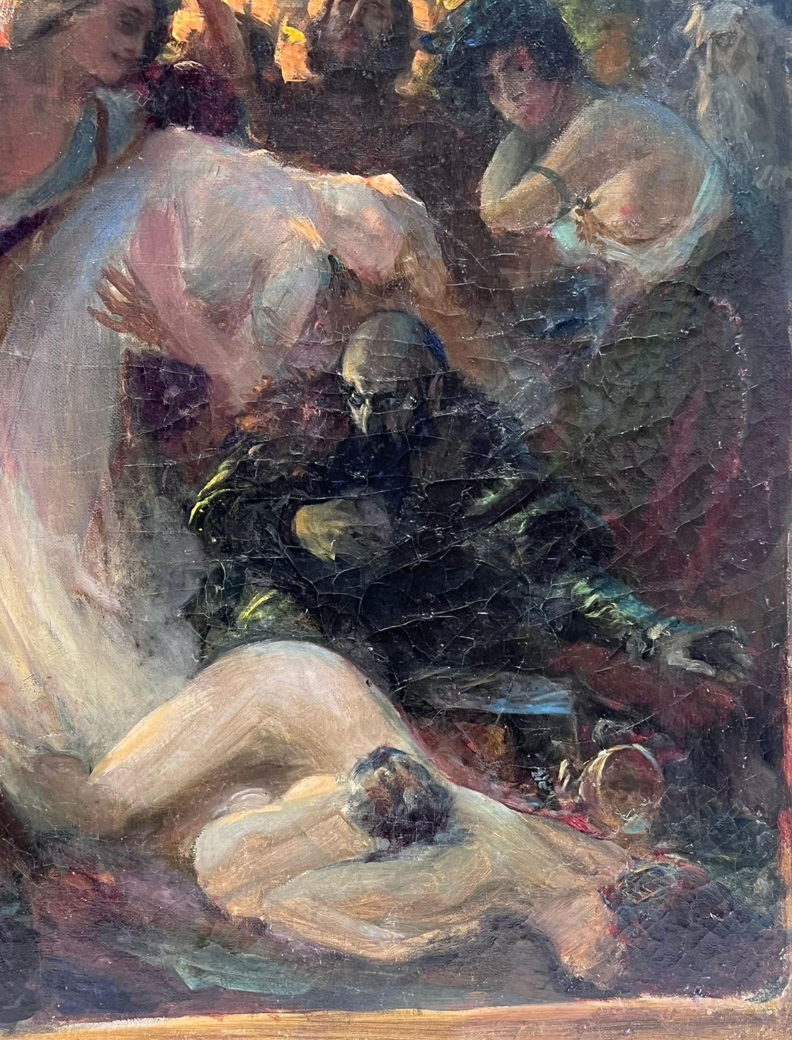 Large French Historical Antique Oil Painting Symbolist Work Classical Battle - 12