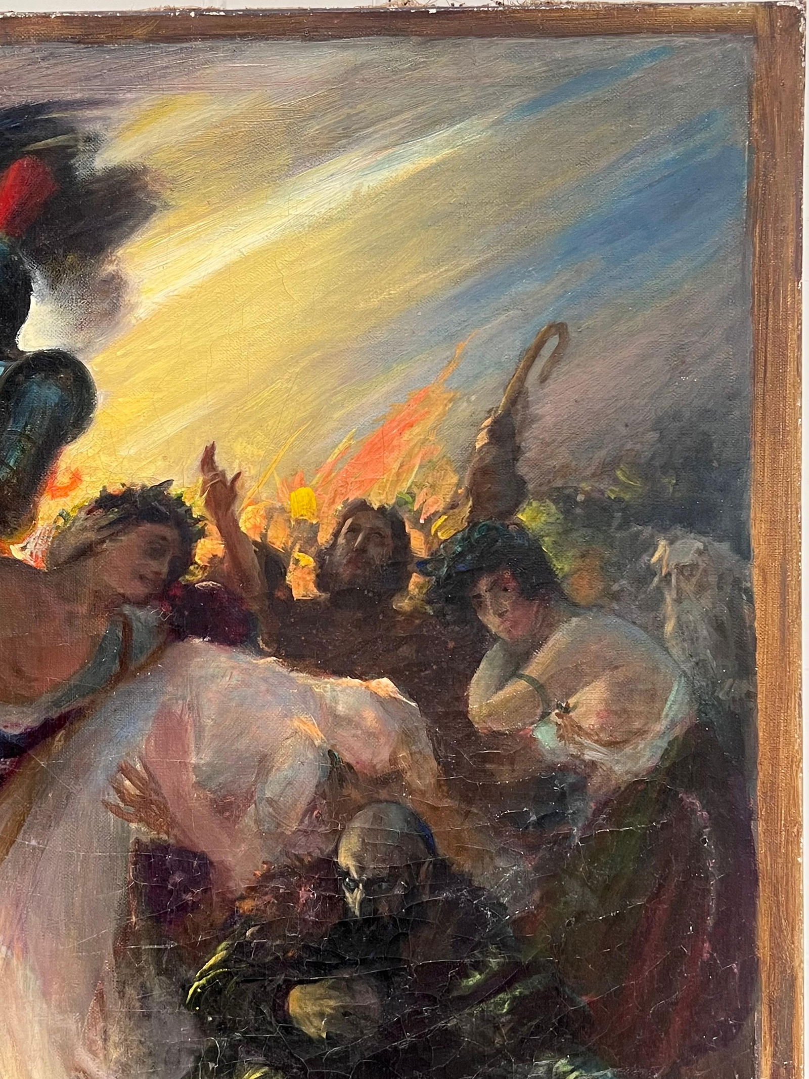 Large French Historical Antique Oil Painting Symbolist Work Classical Battle - 14