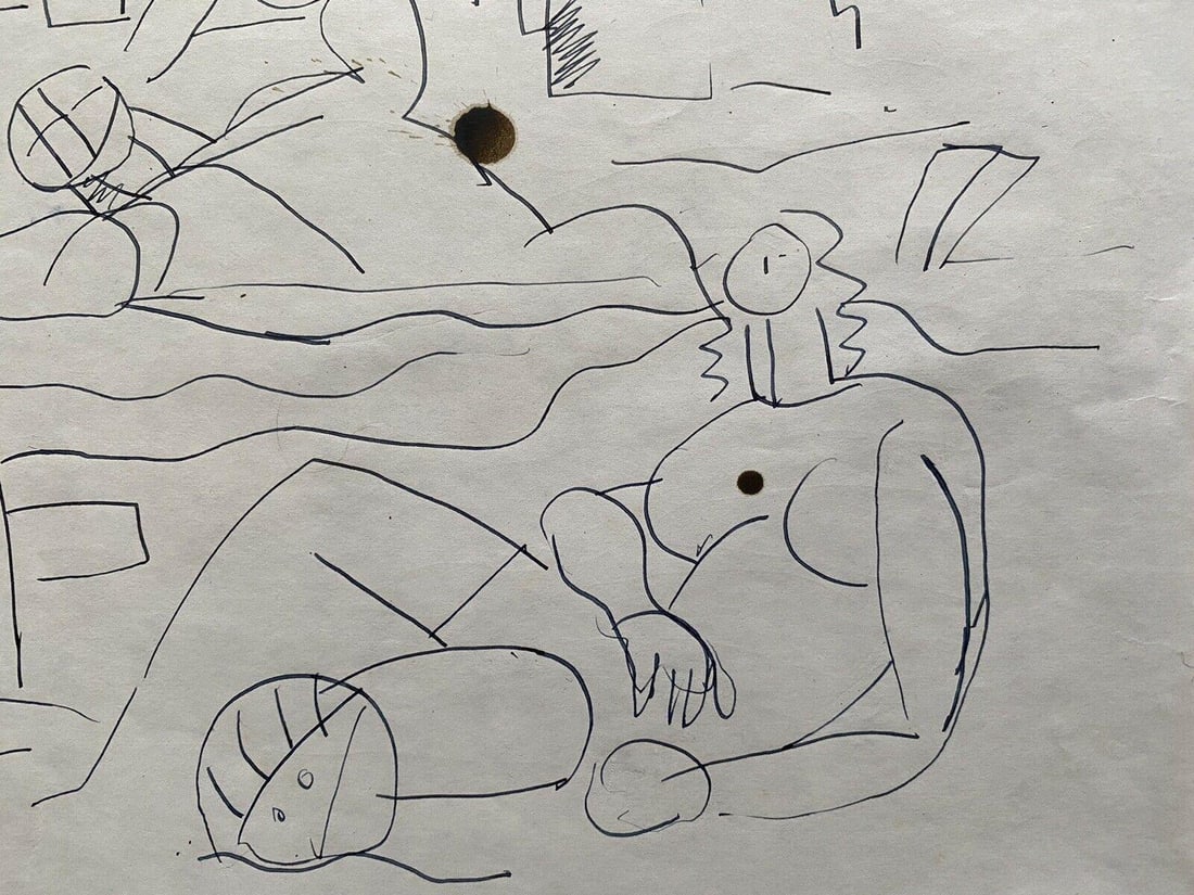 Carlos Carnero Original Pen & Ink Drawing, Figures On The Beach, Mid-20th Century - 4
