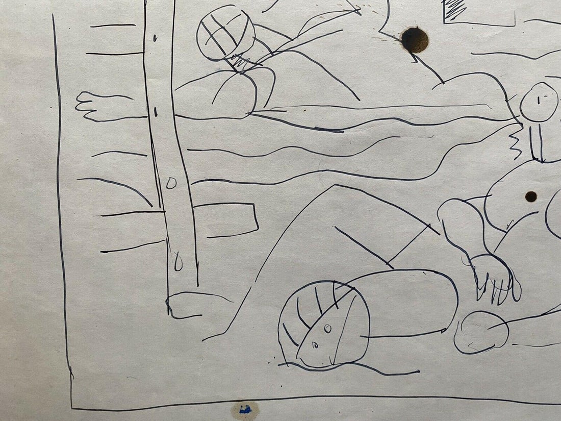 Carlos Carnero Original Pen & Ink Drawing, Figures On The Beach, Mid-20th Century - 5