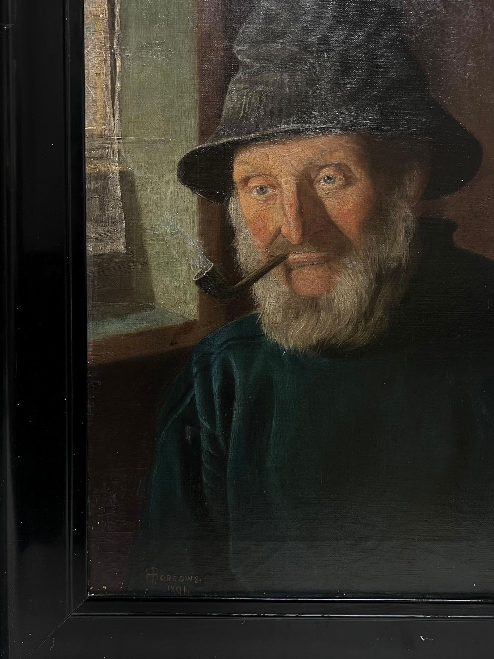 Henry Borrows; 1890's Portrait Painting of Whitby Fisherman in Yorkshire England Large Oil, 1891 - 7