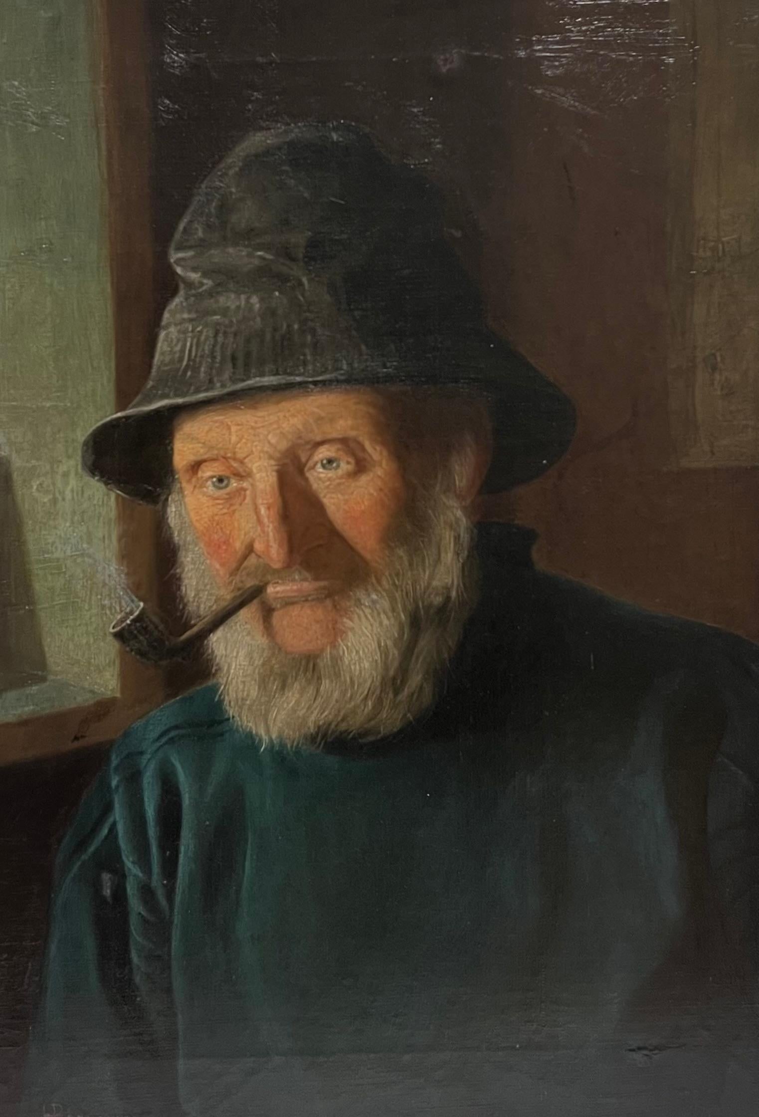 Henry Borrows; 1890's Portrait Painting of Whitby Fisherman in Yorkshire England Large Oil, 1891: Title: Henry Borrows; 1890's Portrait Painting of Whitby Fisherman in Yorkshire England Large Oil, 1891 Description: Portrait of Cud Colley - the Whitby Fisherman by Henry Borrows (British, painted