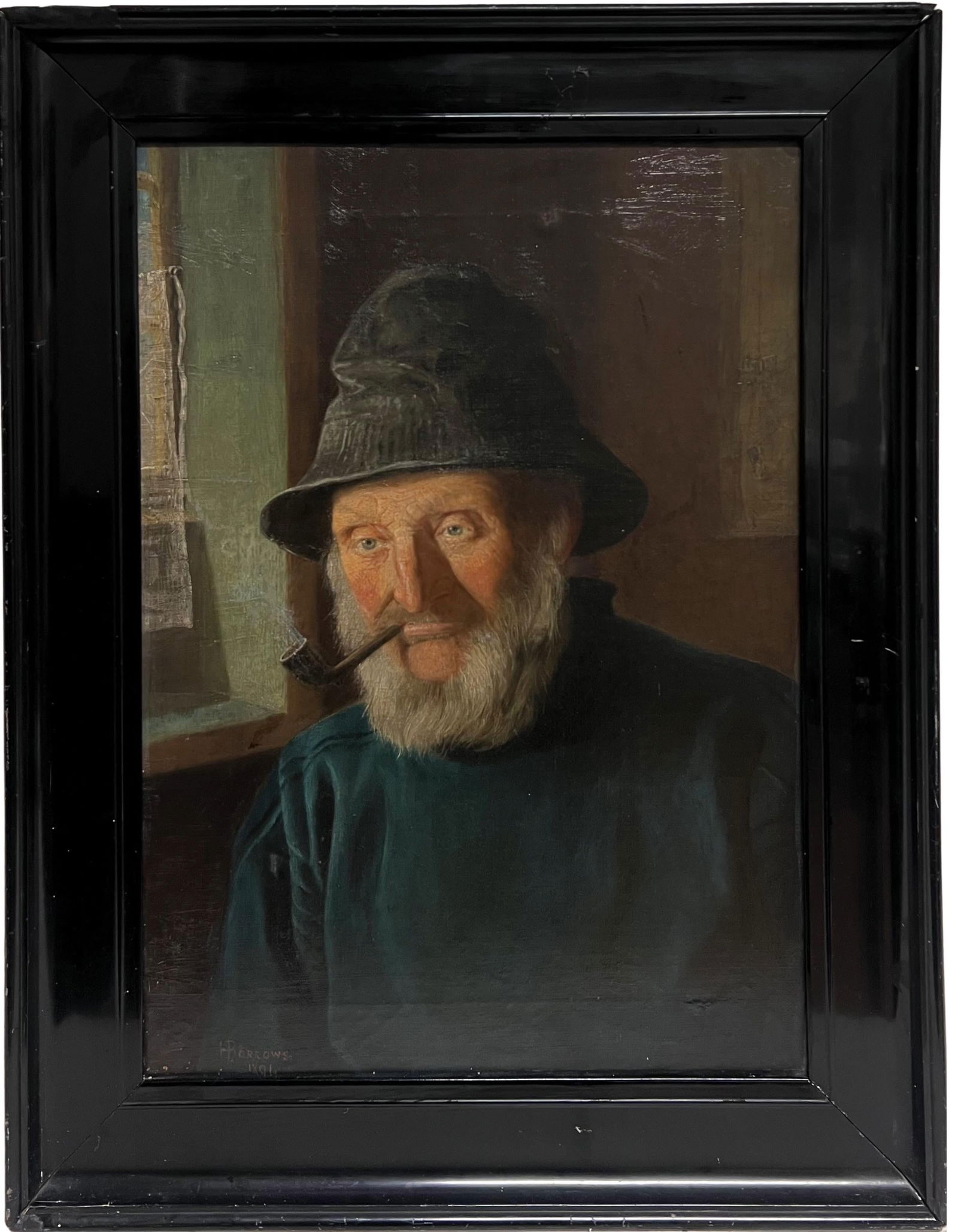 Henry Borrows; 1890's Portrait Painting of Whitby Fisherman in Yorkshire England Large Oil, 1891 - 5
