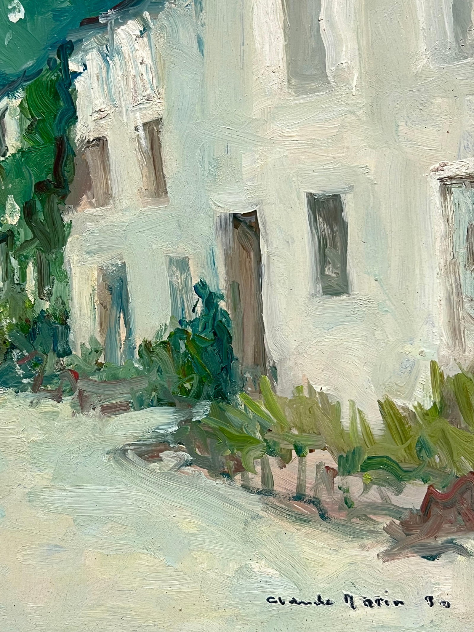 Claude Marin; 20th Century French Impressionist Oil Dappled Light Old French Street Houses, 1980's - 15