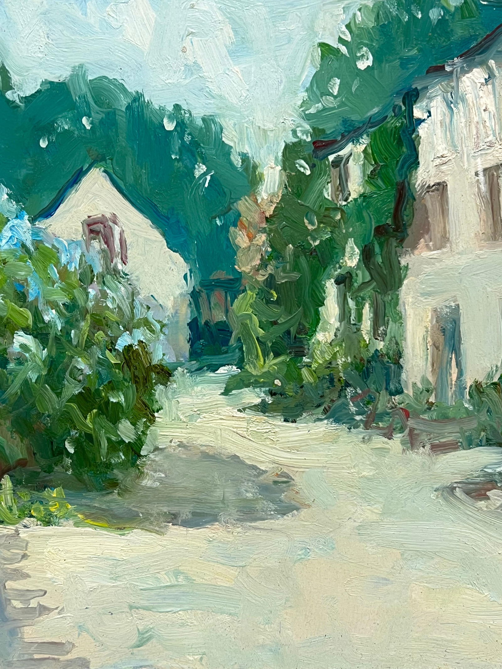 Claude Marin; 20th Century French Impressionist Oil Dappled Light Old French Street Houses, 1980's - 4