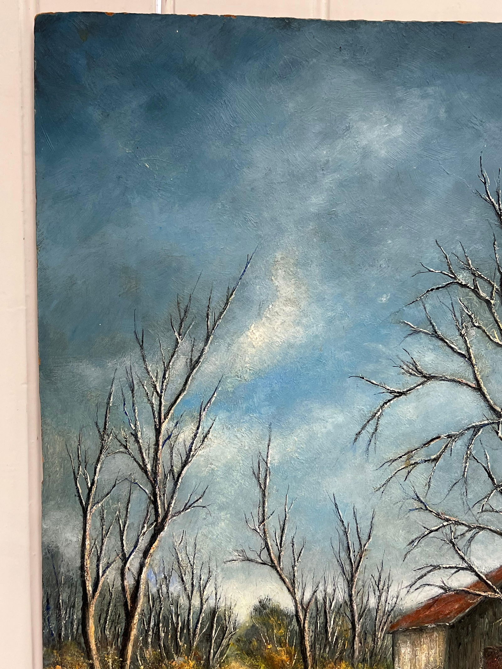 Jean Fourie; Country Road with Bare Trees and Winter Barn Landscape Oil Painting - 8