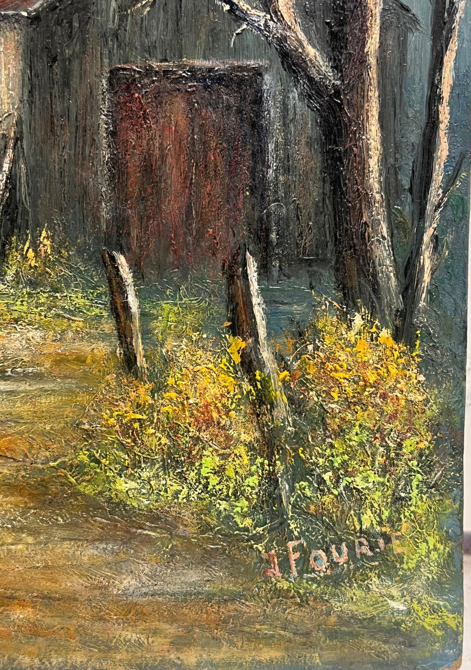 Jean Fourie; Country Road with Bare Trees and Winter Barn Landscape Oil Painting - 6