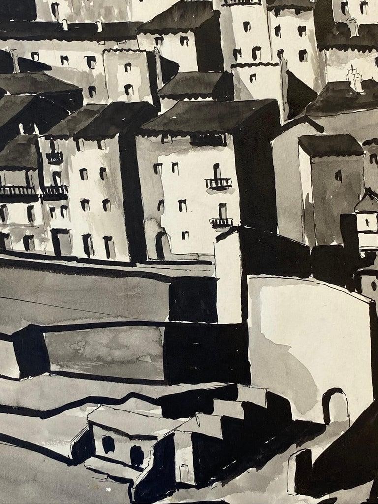 1950's Modernist Painting, Black & White Town Landscape, 1950 - 7