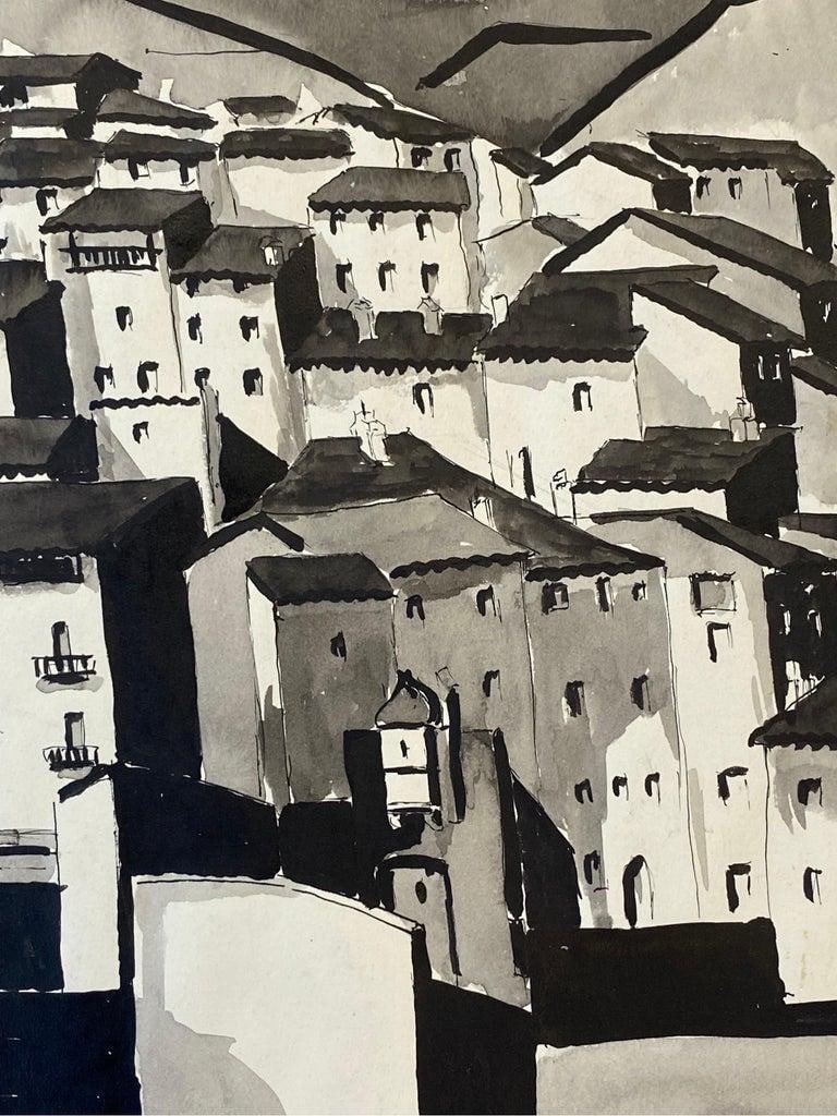 1950's Modernist Painting, Black & White Town Landscape, 1950 - 8