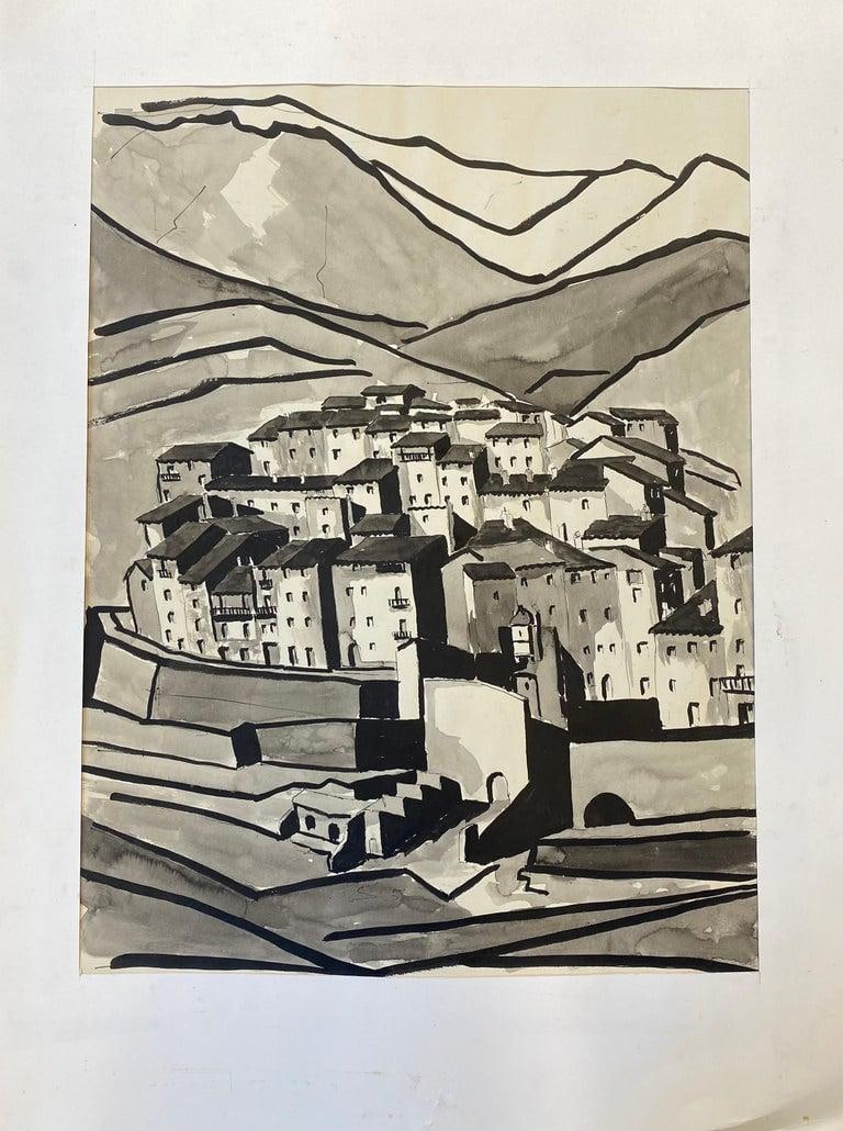1950's Modernist Painting, Black & White Town Landscape, 1950 - 5
